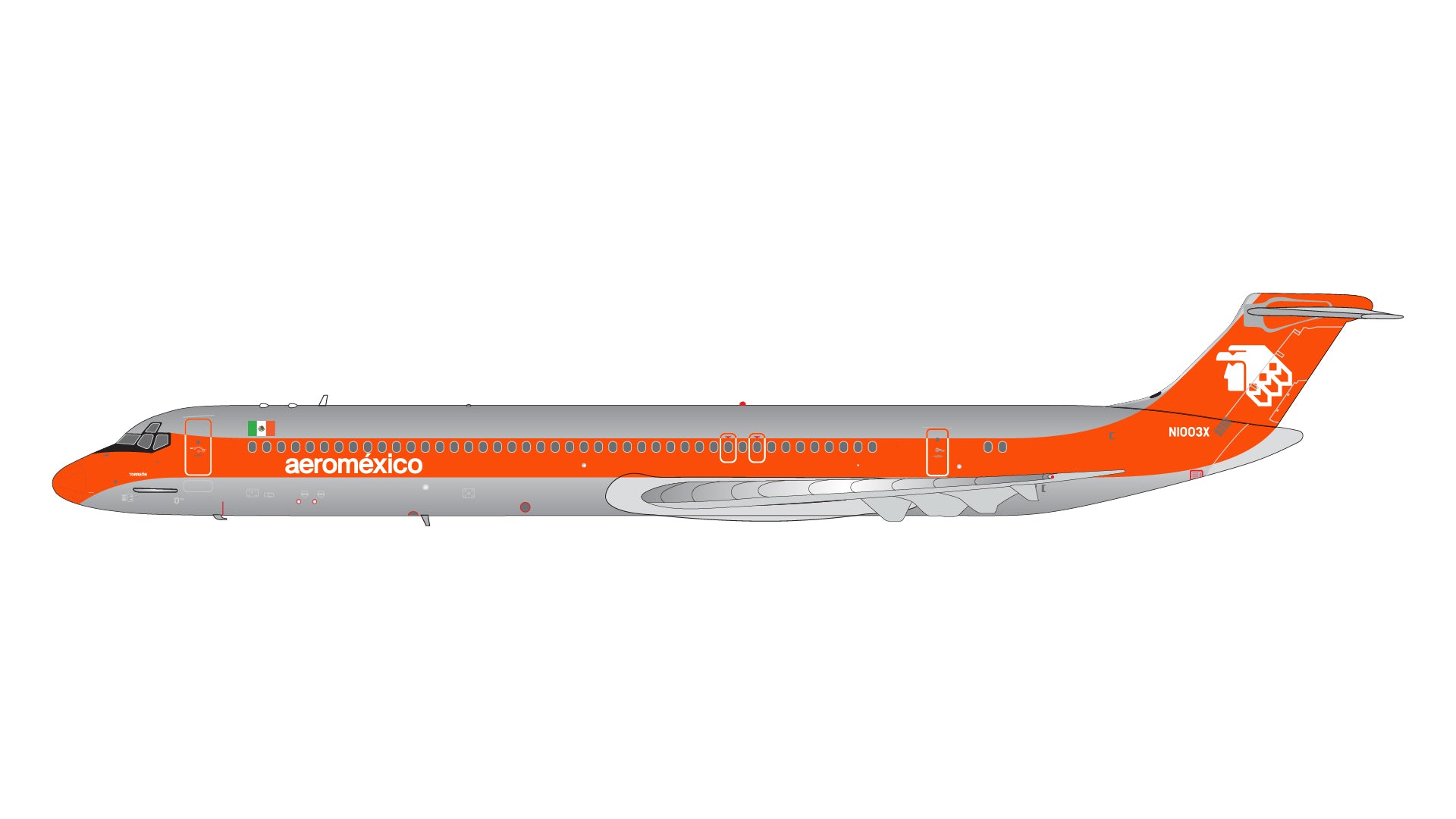 1 200 Aeromexico MD 80 N1003X 1980s livery polished w orange cheat Midwest Model Store